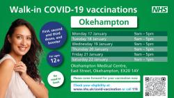 Walk-in Covid Vaccinations Available in Okehampton